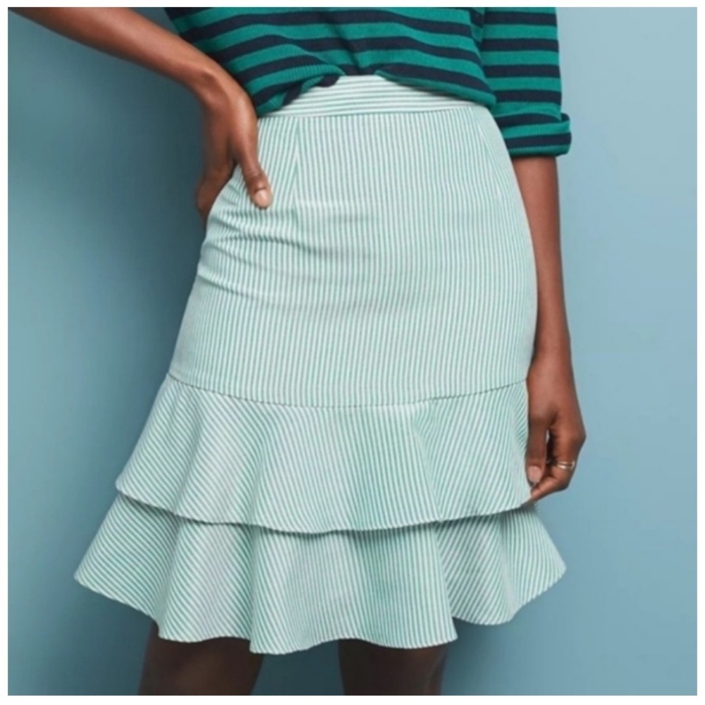 Anthropologie Hutch Striped Ruffle MIDI Skirt